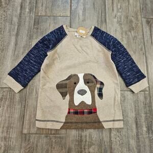 Mud Pie Dog Applique Raglan Shirt Boys 4T-5T Long Sleeve Plaid Detail NEW Winter